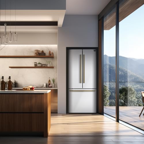 Forno 36'' Espresso Gallipoli French Door Stainless Steel Refrigerator - 17.5 Cu.ft Kitchen Fridge with LED Display and Ice Maker - Frost-free Swing Double Door Fridge with Inverter Compressor, White