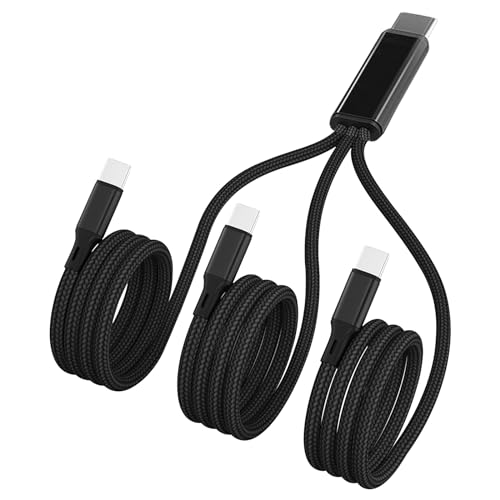 Multi USB C Cable 4FT, 3 in 1 Multiple Type C Charging,3A Splitter USB-C Charging, Black Nylon Cord,USB C to 3 USB C Port, Compatible with iPhone 15,iPad Pro/Air,Samsung S24,Google,Android,Kindle fire