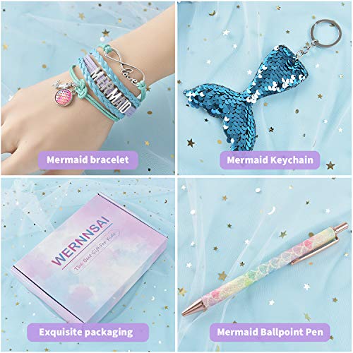WERNNSAI Sequins Notebook Set - Sparkly Mermaid Gift for Girls Kids Christmas Birthday Notebooks Journal Diary with Lock School Travel A5 Lined Memos Writing Drawing Notepad Ballpoint Pen Bracelet Key-chain