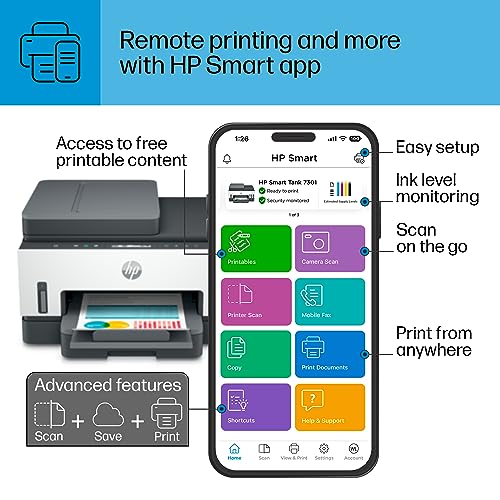 HP Smart -Tank 7301 Wireless All-in-One Cartridge-free Ink Printer, up to 2 years of ink included, mobile print, scan, copy, automatic document feeder (28B70A), Gray