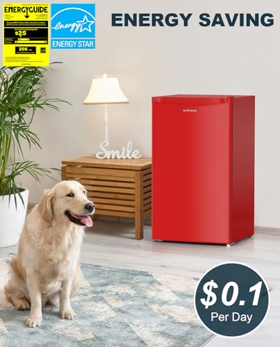 Upstreman 3.2 Cu.Ft Mini Fridge with Freezer, Single Door, Adjustable Thermostat, Refrigerator for Dorm, Office, Bedroom, Red-BR321