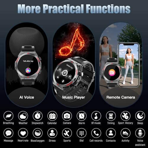 Military Smart Watch, 1.52-Inch Touch Screen Tactical Smartwatch with Text and Call, Heart Rate, Blood Oxygen, and Activity Trackers - Compatible with iPhone and Android, for Men and Women(Black)