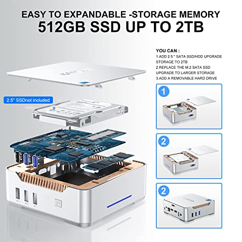 KAMRUI GK3 Plus Mini PC 16GB RAM 512GB M.2 SSD,12th Alder Lake N95 (up to 3.4GHz) Micro PC, 2.5''SSD, Gigabit Ethernet, 4K UHD, WiFi, BT, VESA/Home/Business Mini Desktop Computer
