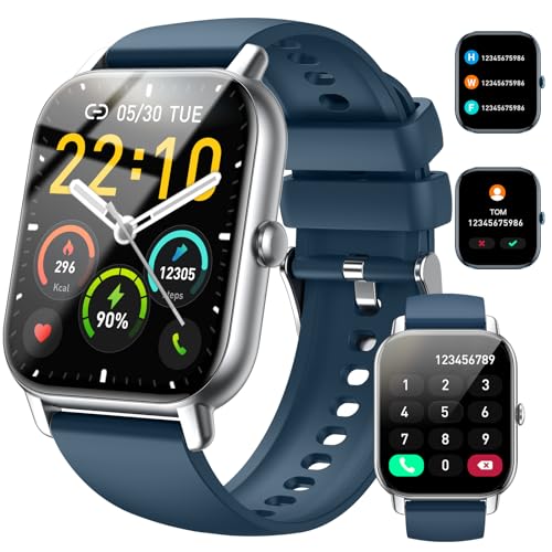 Smart Watch (Answer/Make Calls), 1.85" Smart Watches for Men Women 110+ Sport Modes Fitness Watch with Sleep Heart Rate Monitor, Pedometer, IP68 Waterproof Smartwatch for iOS Android Watch Silver Blue