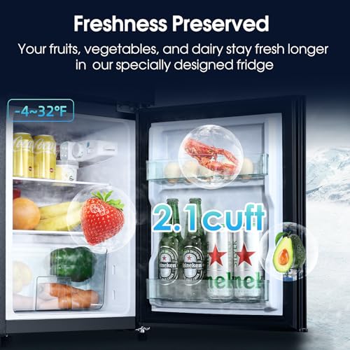 3.2 Cu.Ft Mini Fridge with Freezer, Double Door Compact Refrigerator, Small Refrigerator with Freezer, Temperature Control, Adjustable Shelves, Mini Fridge for Office, Bedroom, Dorm, Garage, RV