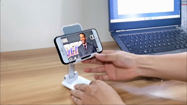 Cell Phone Stand, Angle Height Adjustable Cell Phone Holder with Silicon Pad for Desk Fully Forldable Mobile Phone Holder Compatible with All Mobile Phones, MT-6, (White)