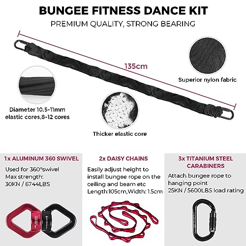 DASKING Upgraded Version Heavy Bungee Resistance Band Set Grawyti Yoga Bungee Cord Resistance Belt Set 4D Bungee Dance Rope Workout Fitness Home Gym Professional Training Equipment
