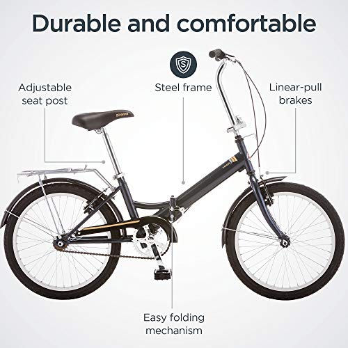 Schwinn Hinge Adult Folding Bike, 20-inch Wheels, Rear Carry Rack, Carrying Bag, Multiple Colors
