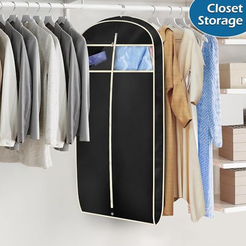 MISSLO 43" Gusseted Travel Garment Bag with Accessories Zipper Pocket Breathable Suit Garment Cover for Shirts Dresses Coats, Black