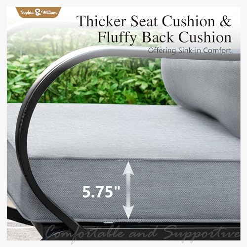 Sophia & William Patio Furniture Sets for 9 with 45" Gas Fire Pit Table Outdoor Conversation Sets 8 Pcs, 2xSofa Chairs, 2xSwivel Cushion Chairs, 1x3-Seat Sofa, 2xOttomans for Porch Poolside Grey
