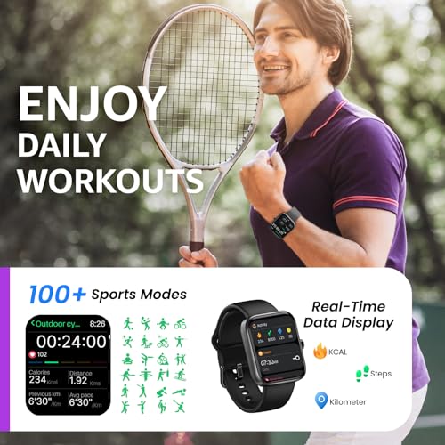 TOZO 2024 New Upgraded Smart Watch for Men Women for iPhone ＆ Android, 1.83" Fitness Tracker Bluetooth Call [Answer/Make], IP68 Waterproof with Heart Rate/SpO2/Sleep Monitor, 100+ Sport Modes