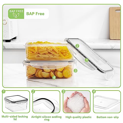 32 Pieces Food Storage Containers Set with Snap Lids (16 Lids + 16 Containers), Plastic Containers, BPA-Free Lunch Container Bento Box for Home, Black