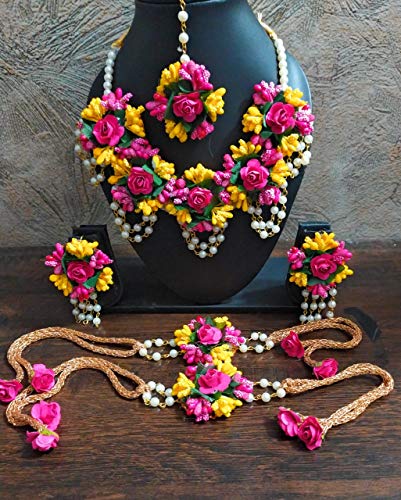 C&G INDIA Flower Designer Jewellery Set For Women And Girls Mehandi Haldi Bridal Baby Shower Marriage