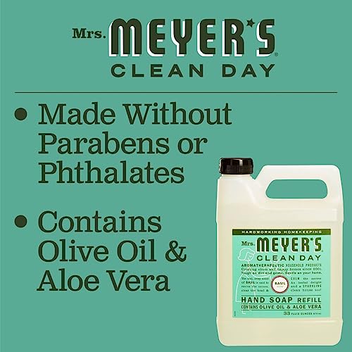MRS. MEYER'S CLEAN DAY Hand Soap Refill, Made with Essential Oils, Biodegradable Formula, Basil, 33 fl. oz
