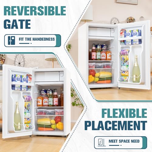 3.2 Cu. Ft Mini Fridge with Freezer for Bedroom, Dorm, Office, Compact Refrigerator with Adjustable Thermostat, Removable Glass Shelves and Reversible Door (White)