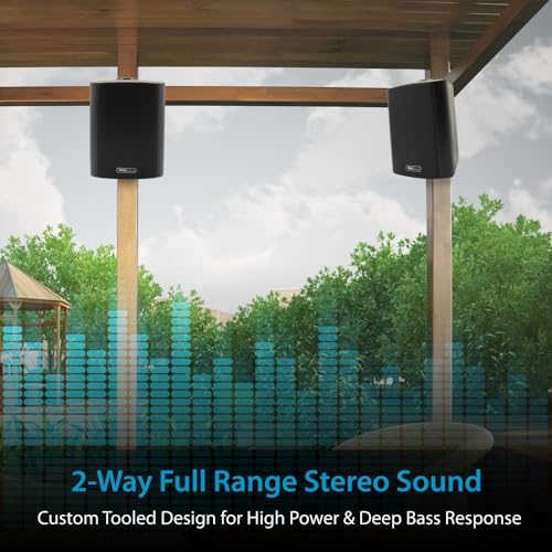 Pyle Pair of Wall Mount Bluetooth Water Resistant 6.5'' Indoor/Outdoor Speaker System, Marine Grade IP44 Rating, Bass Boost, Waterproof, Loud Volume and Enhanced Bass. (Pair, Black)