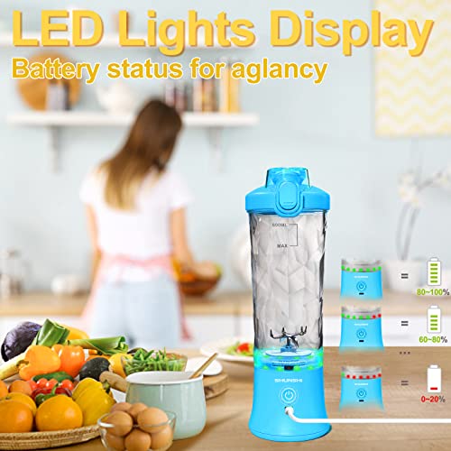 Portable Blender 20 Oz, Personal Size Blender for Shakes and Smoothies with 6 Blades, Mini Small Smoothie Blender Bottles for Kitchen, Home, Travel (Blue)