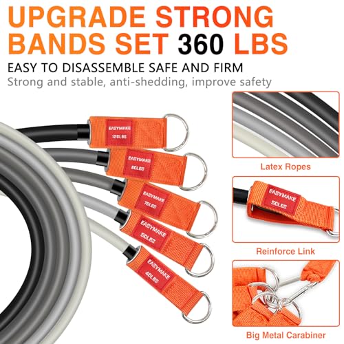 Resistance Bands, 300lbs 360lbs Heavy Exercise Bands with Handles, Resistance Tube Exercise Workout Bands 12 Piece Set, Exercising Bands for Home Working Out Strength Training Equipment