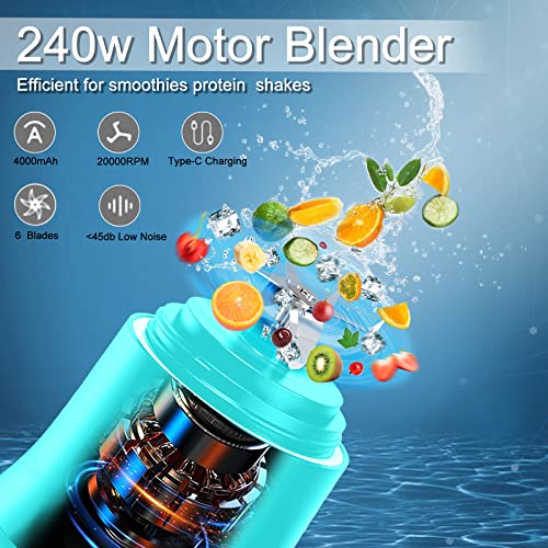 Portable Blender 20 Oz, Personal Size Blender for Shakes and Smoothies with Ice Cube Tray, Mini Small Smoothie Blender Bottles for Kitchen Home Gym Sports Travel (Mint Blender+ice cube tray)