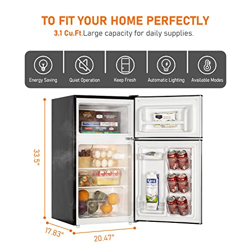 Frestec 3.1 CU' Mini Fridge with Freezer,2-Door Compact Refrigerator,Small Refrigerator for Bedroom Dorm Office Apartment, Black (FR 302 BK)