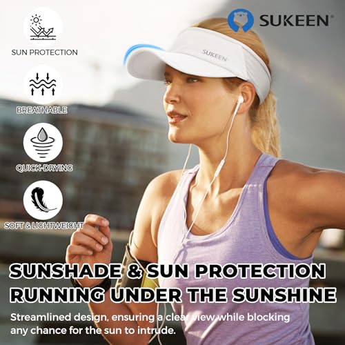 Sukeen Sports Sun Visor Men Women Lightweight Packable Cooling Stretchy Visor Hat for Running, Tennis, Golf