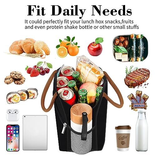 Lunch Bag Women, Lunch Box Lunch Bag for Women Adult Men, Small Leakproof Cute Lunch Tote Large Capacity Reusable Insulated Cooler Lunch Container for Work/Office/Picnic/Travel-Black