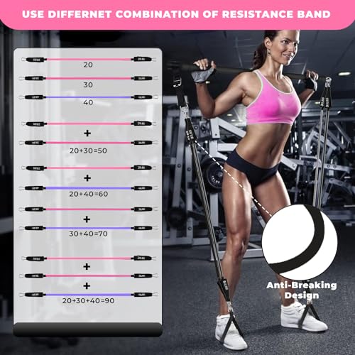 Multipurpose 3-Section Yoga Pilates Bar Set with Resistance Bands and Jump Rope | Travel-Friendly Home Gym Equipment for Men and Women of All Heights | Complete Body Fitness Workout Set