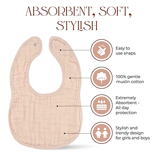 Comfy Cubs Muslin Baby Bibs, Drool Bibs, 100% Cotton Adjustable with Easy Snaps, Teething & Drooling, Soft & Absorbent
