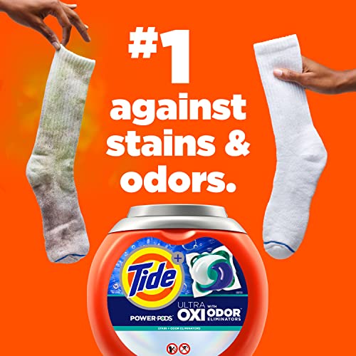 Tide Ultra OXI Power PODS with Odor Eliminators Laundry Detergent Pacs 63 Count For Visible and Invisible Dirt (Pack of 1)