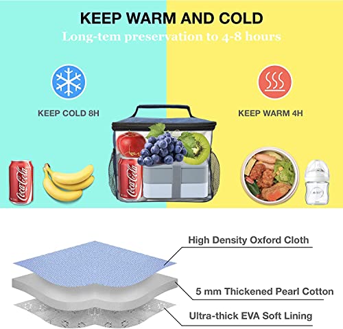 Insulated Lunch Bag for Women/Men - Reusable Lunch Box for Office Picnic Hiking Beach - Leakproof Cooler Tote Bag Organizer with Adjustable Shoulder Strap for Adults - Black