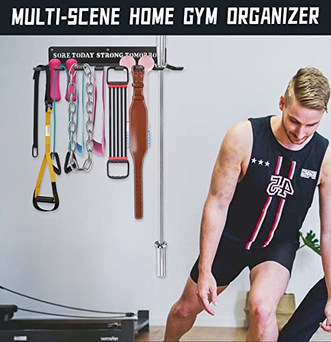8 Prongs Hook Heavy-construction Wall-mounted Organizer Multi-Purpose Workout Gear Storage for Resistance Bands Jump Ropes Lifting Belt Fitness Bands Barbells Carabiners Included With Uplifting Words