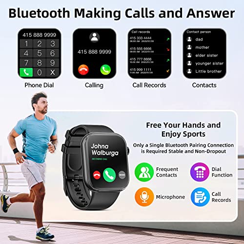 Hwagol Smart Watch (Answer/Make Call), 2024 Newest 1.85 Inch Fitness Tracker, Heart Rate/Sleep Monitor/Pedometer/Calories, Multiple Sports Modes, Women's Men's Fitness Watch for Android iPhone（Black）