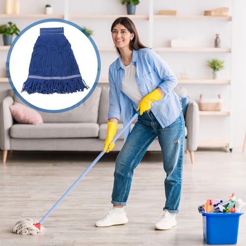 uxcell 6Pcs Commercial Mop Head Replacement, Cotton String Mop Head, Wet Cleaning Mop Head Refills for Home, Industrial Commercial Use, Blue