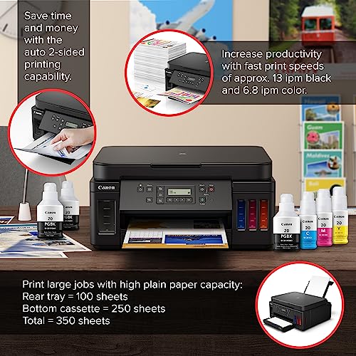 Canon PIXMA G6020 All-in-One Supertank Wireless (Megatank) Printer, Copier and Scan with Mobile Printing, Black, Works with Alexa