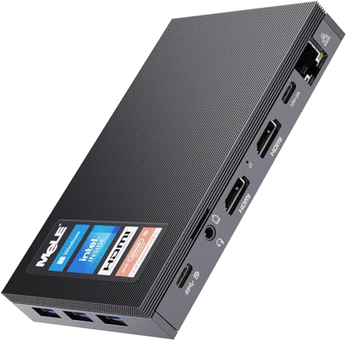 MeLE Quieter3C Fanless Mini PC. Windows 11 Pro Celeron N5105 16GB 512GB, Micro Computer Full Function Type C PD3.0, Small Form Factor Desktop WiFi6 Ethernet PXE Unlock BIOS Industrial Office Media