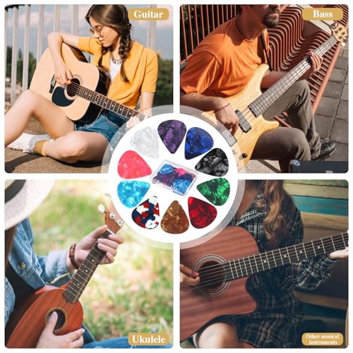 30 PCS Guitar Picks, 3 Different Thickness Abstract Art Colorful Celluloid Guitar Pick Plectrums For Bass, Electric, Acoustic Guitars Includes 0.46mm, 0.71mm, 0.96mm (Color Random)
