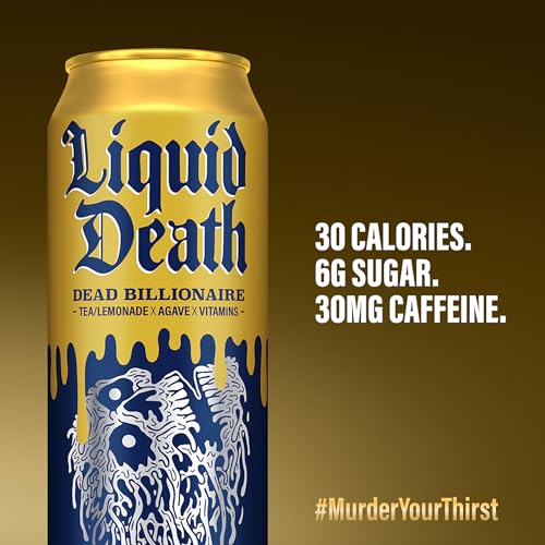 Liquid Death, Dead Billionaire Iced Tea, Half Lemonade Half Black Tea Sweetened With Real Agave, B12 & B6 Vitamins, Low Calorie & Low Sugar, 8-Pack (King Size 19.2oz Cans)