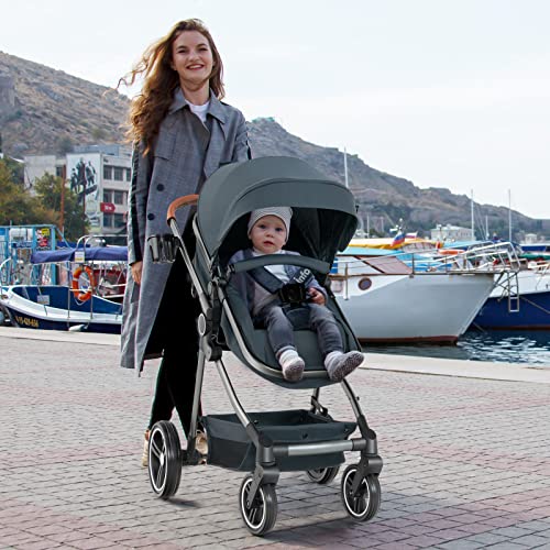 INFANS 2 in 1 High Landscape Convertible Baby Stroller, Newborn Reversible Bassinet Pram, Foldable Pushchair with Adjustable Canopy, Aluminum Structure, 5-Point Harness for Infant Toddler (Black)