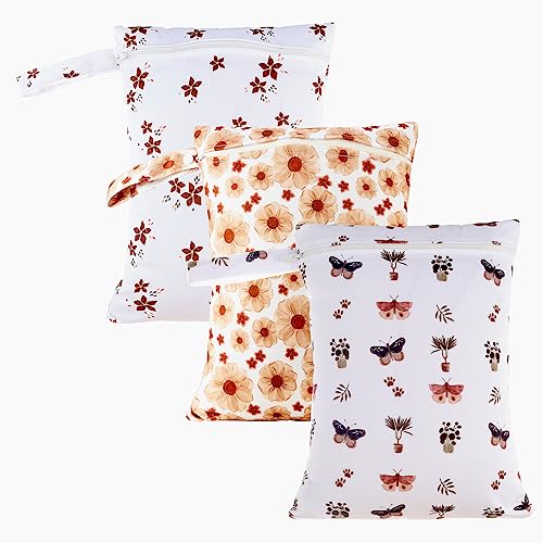 3 Set Wet Bag Storage Bag Waterproof Washable Travel Bags, Beach, Pool, Gym Bag for Swimsuits & Wet Clothes (Flower)