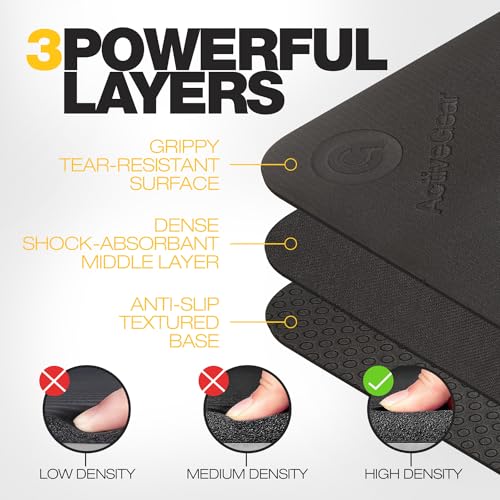 ActiveGear Large Exercise Mat 8 x 6 ft 7mm Thick Premium Ultra-Durable Non-Slip Rubber Workout Mat for Home Gym Flooring | Ideal for Cardio, Fitness, Plyo | Bonus Jump Rope and Storage Bag Included