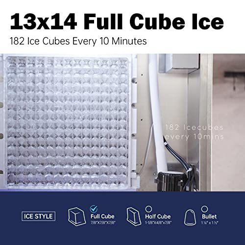 22" Commercial Ice Maker Machine 450LBS/24H with 350LBS Storage Bin, 990W SECOP Compressor, 182 Full Cube Ice Ready in 8-15 min, Air Cooled, Industrial Ice Machine for Business