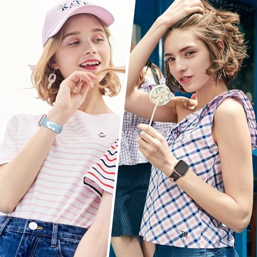 Cartoon Engraved Band Compatible with Apple Watch Bands 40mm 38mm 44mm 45mm 41mm 42mm 49mm Women, Two-Tone Cute Soft Silicone Sport Strap for iWatch Series 9/8/SE/7/6/5/4/3/2/1