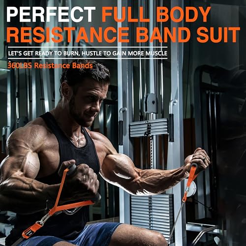 Resistance Bands, 300lbs 360lbs Heavy Exercise Bands with Handles, Resistance Tube Exercise Workout Bands 12 Piece Set, Exercising Bands for Home Working Out Strength Training Equipment
