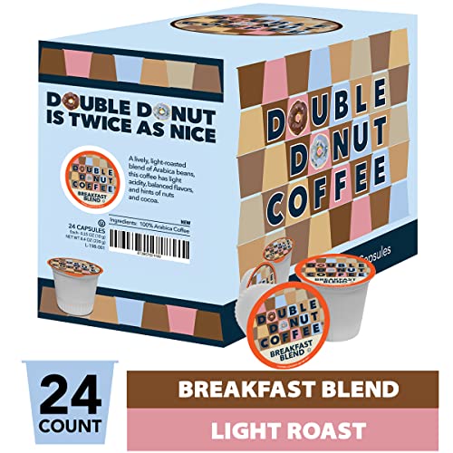 Double Donut Breakfast Blend Fresh Medium Roast Coffee SingleServe Pods for Keurig K Cup Brewer Machines 24 Capsules per Box