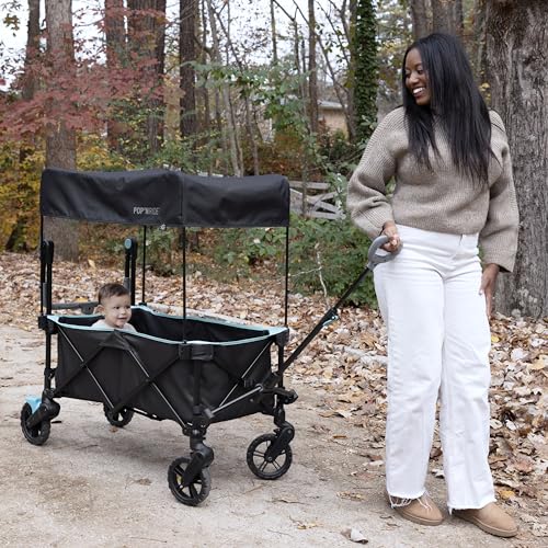 Summer by Ingenuity Pop 'N Ride Lightweight Stroller Wagon - Face-to-Face Seats for 2 with 3-Point Harnesses & Sun Canopy