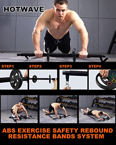HOTWAVE Portable Exercise Equipment with 16 Gym Accessories.20 in 1 Push Up Board Fitness,Resistance Bands with Ab Roller Wheel,Home Workout for Men
