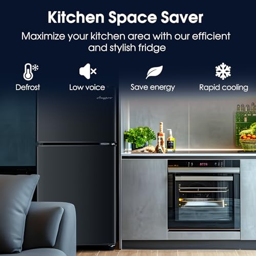 3.2 Cu.Ft Mini Fridge with Freezer, Double Door Compact Refrigerator, Small Refrigerator with Freezer, Temperature Control, Adjustable Shelves, Mini Fridge for Office, Bedroom, Dorm, Garage, RV