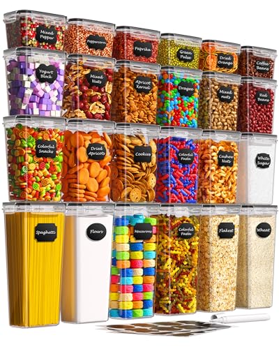 24 PCS Airtight Food Storage Containers with Lids, Kitchen Pantry Organization and Storage, BPA-Free Plastic Scale Food Canisters for Cereal, Flour, Sugar, Dry Food, Include Labels & Marker