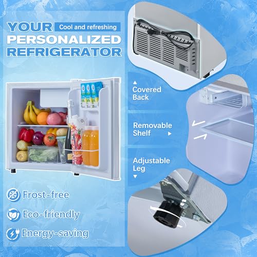 1.7 Cu.Ft Small Fridge for Bedroom Office, Small Refrigerator with Freezer, Auto Defrost, Low Noise, Energy Saving, Compact Refrigerator for Bedroom, Office, Dorm, White