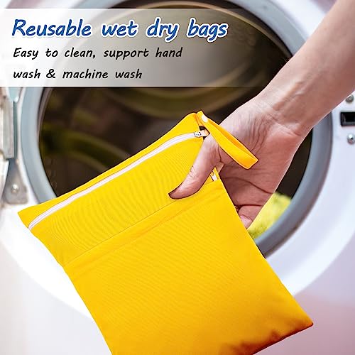 4 Pcs Wet Dry Bag for Baby Cloth Diapers Waterproof Wet Bag Washable Travel Bag Reusable Cloth Diaper Bag with 2 Pocket Toddler Swim Wet Bag for Travel Beach Pool (Sky Blue, Yellow, Green, Navy Blue)